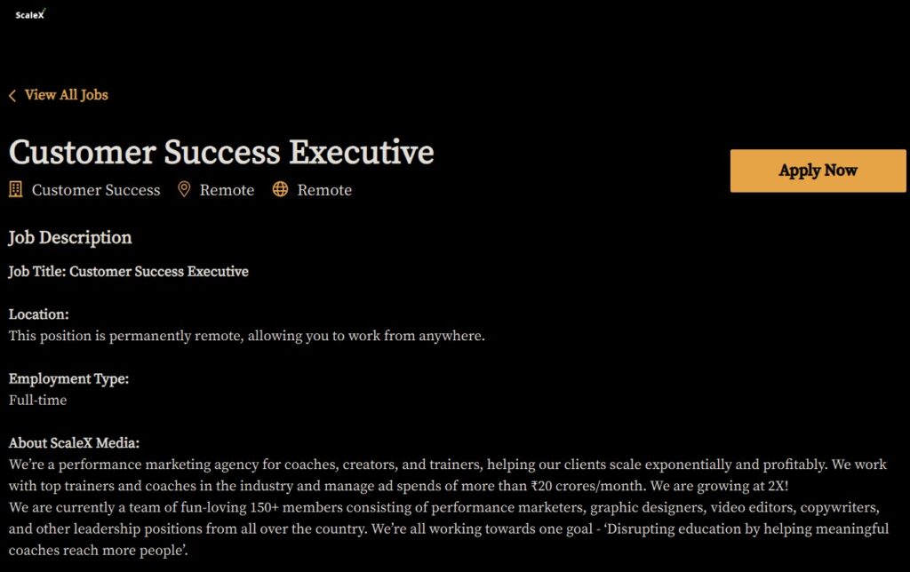 Customer Success Executive at ScaleX | Remote Jobs for Any Graduate | Freshers Apply Now